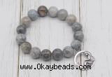 CGB6860 10mm, 12mm silver needle agate beaded bracelet with alloy pendant