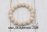 CGB6872 10mm, 12mm white fossil jasper beaded bracelet with alloy pendant