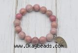 CGB6873 10mm, 12mm pink wooden jasper beaded bracelet with alloy pendant