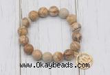 CGB6875 10mm, 12mm picture jasper beaded bracelet with alloy pendant