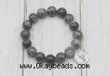 CGB6883 10mm, 12mm black water jasper beaded bracelet with alloy pendant