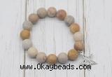 CGB6895 10mm, 12mm matte fossil coral beaded bracelet with alloy pendant