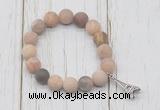 CGB6896 10mm, 12mm matte sunstone beaded bracelet with alloy pendant