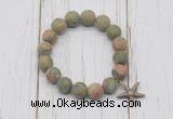 CGB6912 10mm, 12mm matte unakite beaded bracelet with alloy pendant