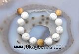 CGB6938 12mm round white howlite & golden tiger eye adjustable bracelets