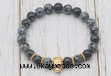 CGB7406 8mm snowflake obsidian bracelet with tiger head for men or women