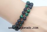 CGB7621 8mm black lava & green tiger eye mala stretchy bracelets