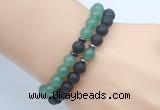 CGB7638 8mm black lava & green aventurine mala stretchy bracelets