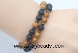 CGB7652 8mm black lava & wooden jasper mala stretchy bracelets