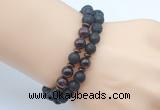 CGB7653 8mm black lava & garnet gemstone mala stretchy bracelets