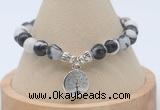 CGB7769 8mm black & white jasper bead with luckly charm bracelets