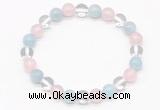 CGB8002 8mm aquamarine, white crystal & rose quartz beaded stretchy bracelets