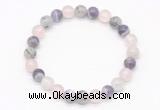 CGB8003 8mm black rutilated quartz, dogtooth amethyst & rose quartz beaded stretchy bracelets