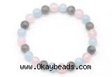 CGB8006 8mm aquamarine, labradorite & rose quartz beaded stretchy bracelets