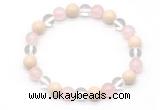 CGB8007 8mm white crystal, rose quartz & white fossil jasper beaded stretchy bracelets