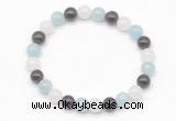 CGB8011 8mm aquamarine, garnet & white jade beaded stretchy bracelets