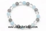 CGB8012 8mm aquamarine, labradorite & white crystal beaded stretchy bracelets