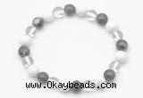 CGB8019 8mm white crystal, white howlite & black labradorite beaded stretchy bracelets