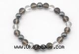 CGB8023 8mm smoky quartz, white crystal & hematite beaded stretchy bracelets