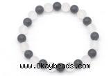 CGB8044 8mm matte white crystal & matte black agate beaded stretchy bracelets