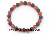 CGB8056 8mm red agate & matte black agate beaded stretchy bracelets