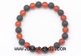 CGB8058 8mm red agate & black lava beaded stretchy bracelets