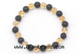 CGB8060 8mm citrine & black lava beaded stretchy bracelets