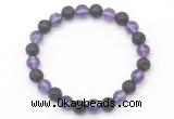 CGB8068 8mm amethyst & black lava beaded stretchy bracelets