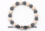 CGB8073 8mm white fossil jasper & black lava beaded stretchy bracelets