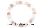 CGB8083 8mm matte white crystal, rose quartz & sunstone beaded stretchy bracelets