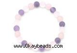 CGB8084 8mm matte white crystal, rose quartz & amethyst beaded stretchy bracelets