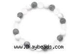 CGB8086 8mm matte white crystal, white howlite & black labradorite beaded stretchy bracelets