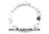 CGB8091 8mm matte white howlite, white crystal & black agate beaded stretchy bracelets