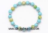 CGB8125 8mm blue howlite, blue sea sediment jasper & hematite power beads bracelet