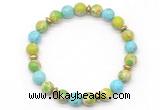 CGB8126 8mm blue sea sediment jasper, blue howlite & hematite power beads bracelet