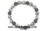 CGB8134 8mm dalmatian jasper, black lava & hematite power beads bracelet