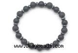 CGB8138 8mm matte black agate, black lava & hematite power beads bracelet