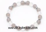 CGB8141 8mm matte grey agate, white crystal & hematite power beads bracelet