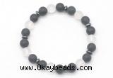 CGB8144 8mm matte black agate, white crystal & hematite power beads bracelet