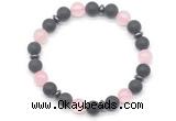 CGB8146 8mm matte black agate, rose quartz & hematite power beads bracelet