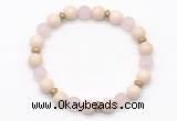 CGB8154 8mm white fossil jasper, matte rose quartz & hematite power beads bracelet