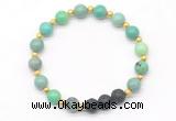 CGB8171 8mm grass agate & black lava beaded stretchy bracelets