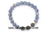 CGB8179 8mm blue spot stone & black lava beaded stretchy bracelets