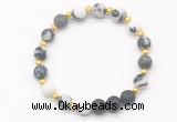 CGB8195 8mm matte black white jasper & black lava beaded stretchy bracelets