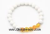 CGB8271 8mm white lava & synthetic amber beaded mala stretchy bracelets