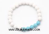 CGB8276 8mm white lava & blue howlite beaded mala stretchy bracelets