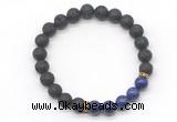 CGB8291 8mm black lava & lapis lazuli beaded mala stretchy bracelets