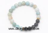 CGB8295 8mm matte amazonite & black lava beaded mala stretchy bracelets