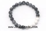 CGB8301 8mm matte snowflake obsidian & white lava beaded mala stretchy bracelets