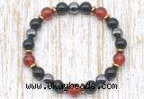 CGB8341 8mm red agate, black onyx & hematite energy bracelet